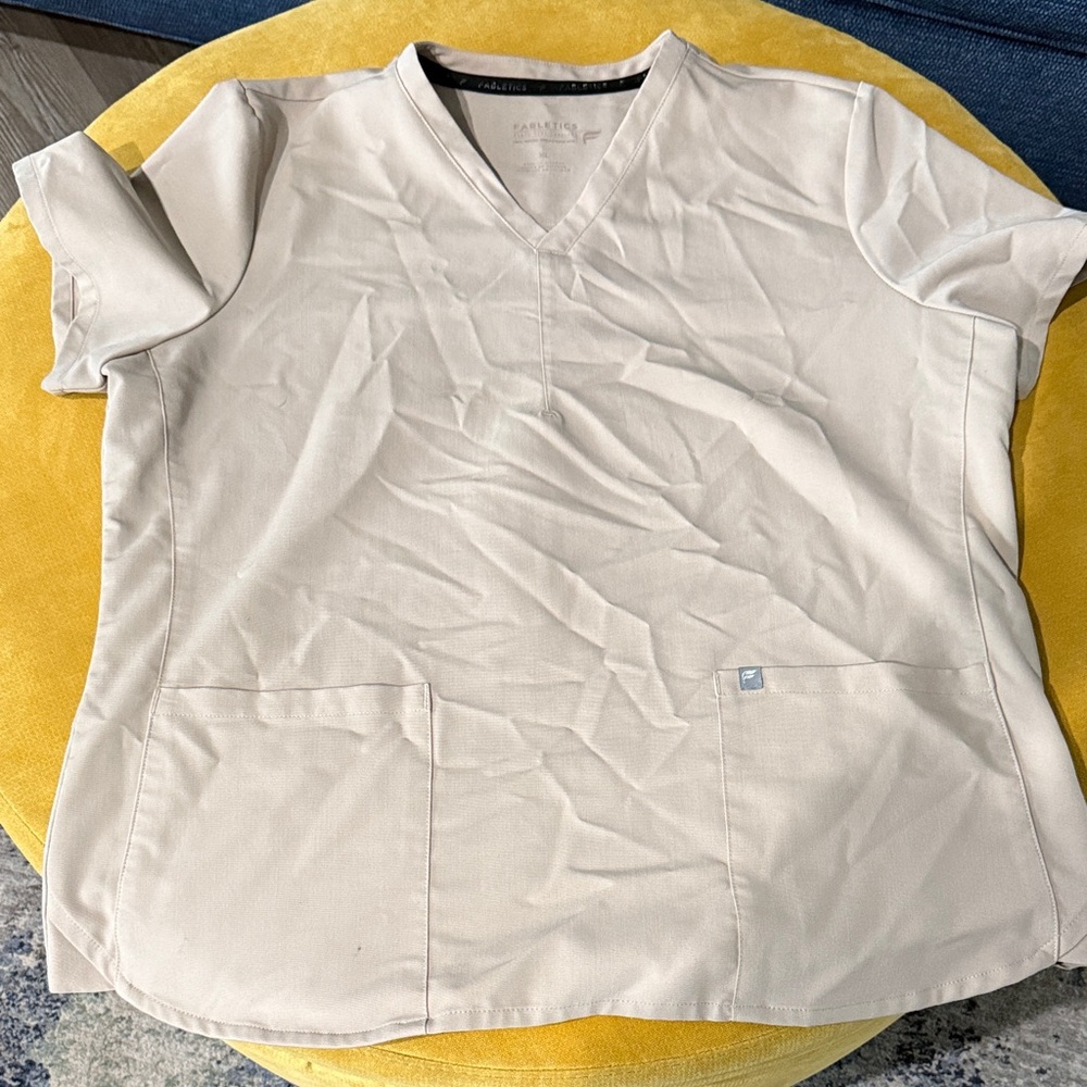 Fabletics Light Beige V-Neck Scrub Top